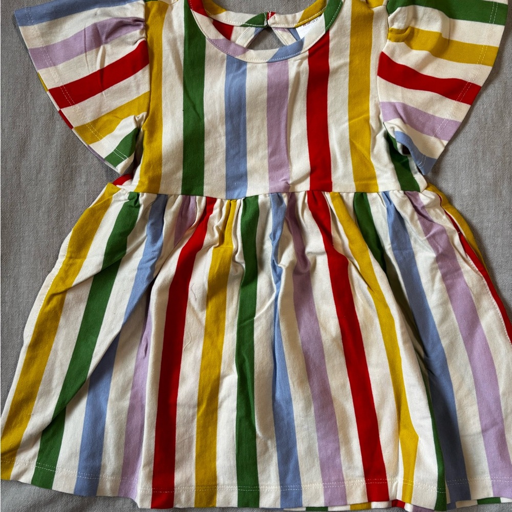 Hanna Andersson Striped Flutter Sleeve Dress with Keyhole Back and Pockets, NWOT